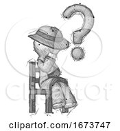 Sketch Detective Man Question Mark Concept Sitting On Chair Thinking