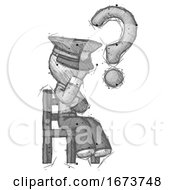 Sketch Police Man Question Mark Concept Sitting On Chair Thinking