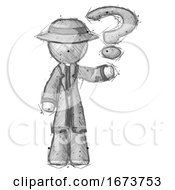 Poster, Art Print Of Sketch Detective Man Holding Question Mark To Right