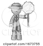 Poster, Art Print Of Sketch Detective Man Holding Stop Sign