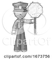 Poster, Art Print Of Sketch Police Man Holding Stop Sign
