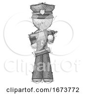 Sketch Police Man Holding Large Drill