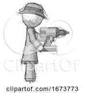 Poster, Art Print Of Sketch Detective Man Using Drill Drilling Something On Right Side