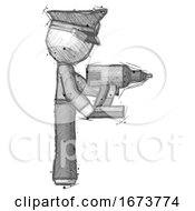 Poster, Art Print Of Sketch Police Man Using Drill Drilling Something On Right Side