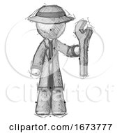 Poster, Art Print Of Sketch Detective Man Holding Wrench Ready To Repair Or Work