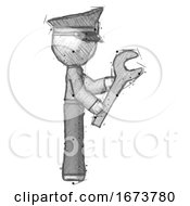 Sketch Police Man Using Wrench Adjusting Something To Right