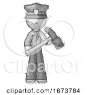 Poster, Art Print Of Sketch Police Man Holding Hammer Ready To Work