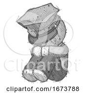 Poster, Art Print Of Sketch Police Man Sitting With Head Down Facing Angle Left