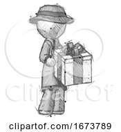 Poster, Art Print Of Sketch Detective Man Giving A Present