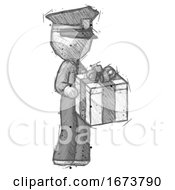 Poster, Art Print Of Sketch Police Man Giving A Present