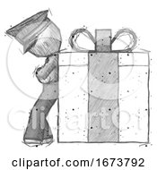 Poster, Art Print Of Sketch Police Man Gift Concept - Leaning Against Large Present