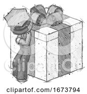 Poster, Art Print Of Sketch Police Man Leaning On Gift With Bow Angle View