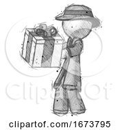Poster, Art Print Of Sketch Detective Man Presenting A Present With Large Bow On It