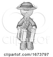 Poster, Art Print Of Sketch Detective Man Gifting Present With Large Bow Front View