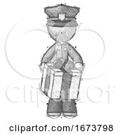 Poster, Art Print Of Sketch Police Man Gifting Present With Large Bow Front View