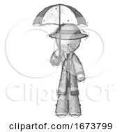 Poster, Art Print Of Sketch Detective Man Holding Umbrella