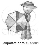 Poster, Art Print Of Sketch Detective Man Holding Rainbow Umbrella Out To Viewer