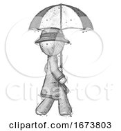 Poster, Art Print Of Sketch Detective Man Woman Walking With Umbrella
