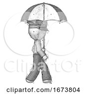 Sketch Police Man Woman Walking With Umbrella