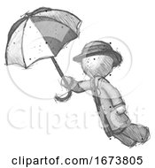 Poster, Art Print Of Sketch Detective Man Flying With Umbrella