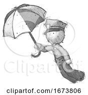 Poster, Art Print Of Sketch Police Man Flying With Umbrella