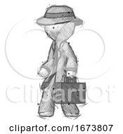 Poster, Art Print Of Sketch Detective Man Walking With Briefcase To The Left