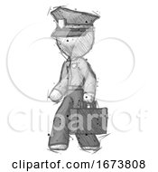 Poster, Art Print Of Sketch Police Man Walking With Briefcase To The Left