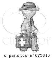 Poster, Art Print Of Sketch Detective Man Walking With Medical Aid Briefcase To Right