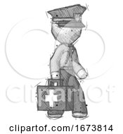 Poster, Art Print Of Sketch Police Man Walking With Medical Aid Briefcase To Right