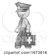 Poster, Art Print Of Sketch Police Man Walking With Medical Aid Briefcase To Left