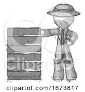 Poster, Art Print Of Sketch Detective Man With Server Rack Leaning Confidently Against It