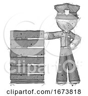 Poster, Art Print Of Sketch Police Man With Server Rack Leaning Confidently Against It