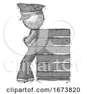 Poster, Art Print Of Sketch Police Man Resting Against Server Rack