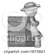Poster, Art Print Of Sketch Detective Man Resting Against Server Rack Viewed At Angle