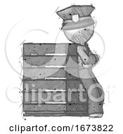 Sketch Police Man Resting Against Server Rack Viewed At Angle