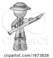 Poster, Art Print Of Sketch Detective Man Holding Large Scalpel