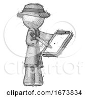 Sketch Detective Man Using Clipboard And Pencil