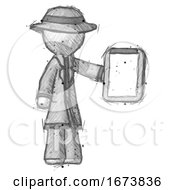 Sketch Detective Man Showing Clipboard To Viewer