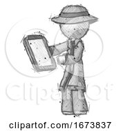 Sketch Detective Man Reviewing Stuff On Clipboard