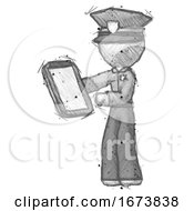 Sketch Police Man Reviewing Stuff On Clipboard