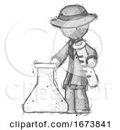 Poster, Art Print Of Sketch Detective Man Holding Test Tube Beside Beaker Or Flask