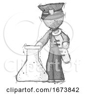 Poster, Art Print Of Sketch Police Man Holding Test Tube Beside Beaker Or Flask