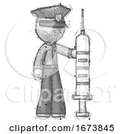 Sketch Police Man Holding Large Syringe