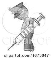 Poster, Art Print Of Sketch Police Man Using Syringe Giving Injection
