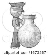 Poster, Art Print Of Sketch Police Man Standing Beside Large Round Flask Or Beaker