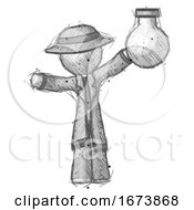 Poster, Art Print Of Sketch Detective Man Holding Large Round Flask Or Beaker