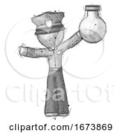 Sketch Police Man Holding Large Round Flask Or Beaker