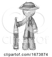 Poster, Art Print Of Sketch Detective Man Standing With Large Thermometer