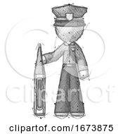 Poster, Art Print Of Sketch Police Man Standing With Large Thermometer