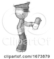 Poster, Art Print Of Sketch Police Man Holding Pill Walking To Right